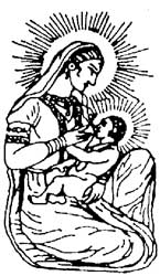 Indian divine mother Devaki nursing Krishna