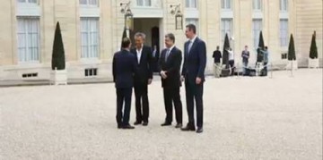 François Hollande a reçu à l'Élysée Bernard Henri-Lévy en compagnie des Ukrainiens Petro Porochenko et Vitali Klitschko.