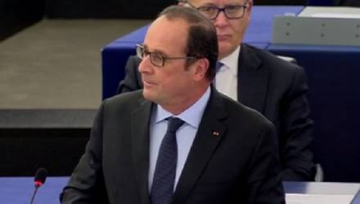 François Hollande à la tribune du Parlement Européen de Strasbourg.